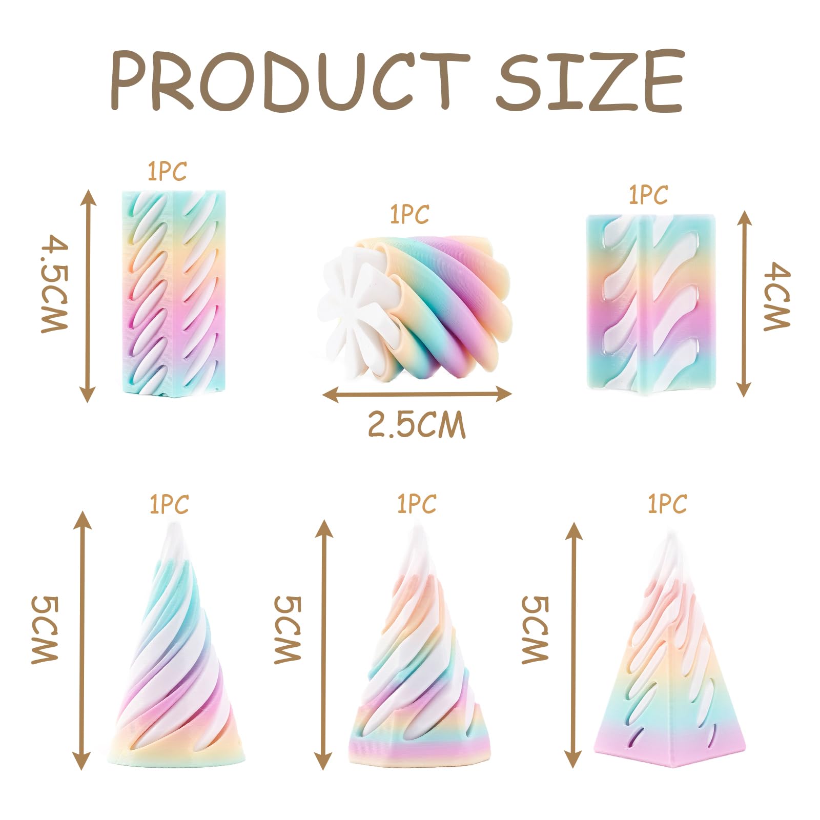 6 PCS Spiral Cone Fidget Toy Set, 3D Printed Fidget Toys 3D Printed Stress Relief Desk Decorations - Image 2