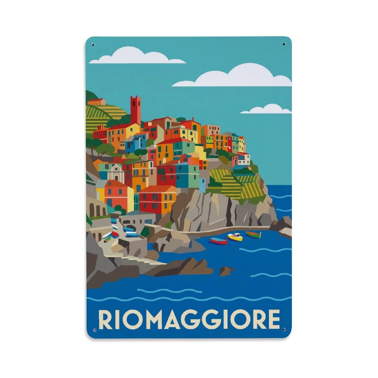 Huiyhb 8X12inch(20X30cm) Vintage Travel Riomaggiore Italy Abstract Metal Tin Sign