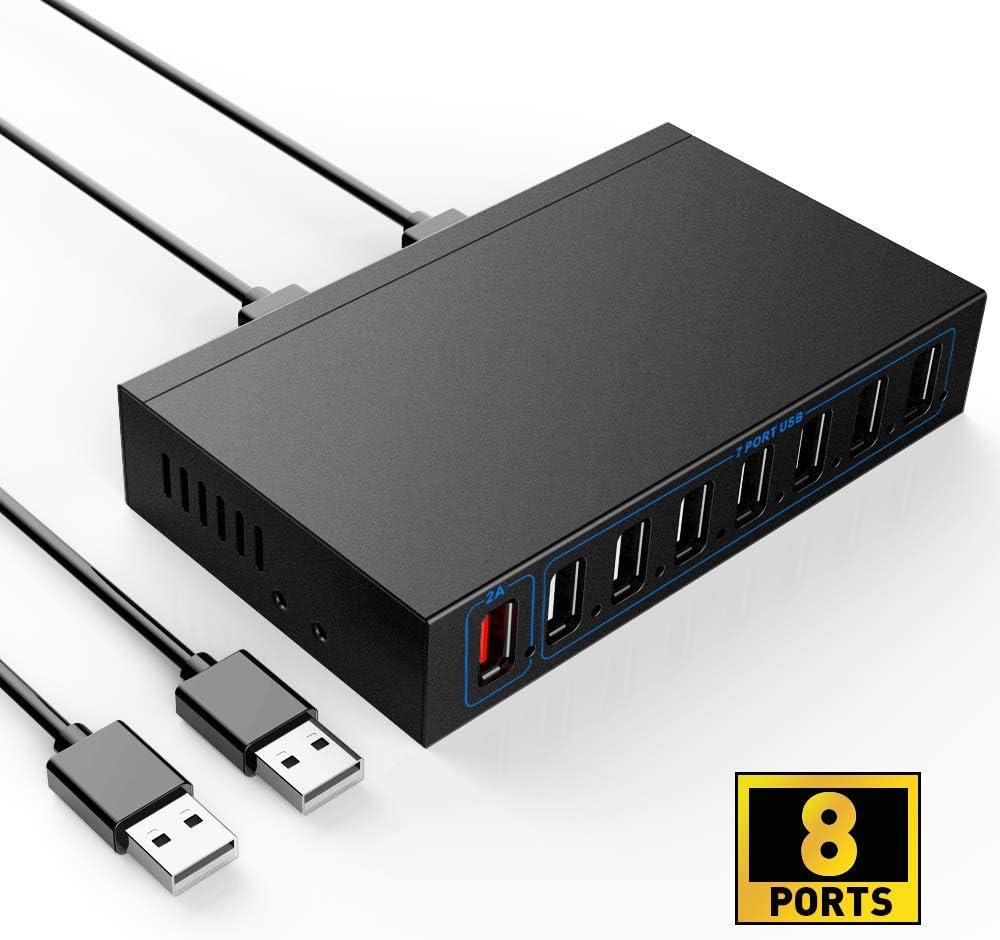 USB Switch Selector, KVM Switch 2 Computers Sharing 7 USB Devices USB 2.0 Peripheral Switcher Box Hub for PC Printer Mouse Keyboard with One-Button Swapping and 2 Pack USB A to A Cable