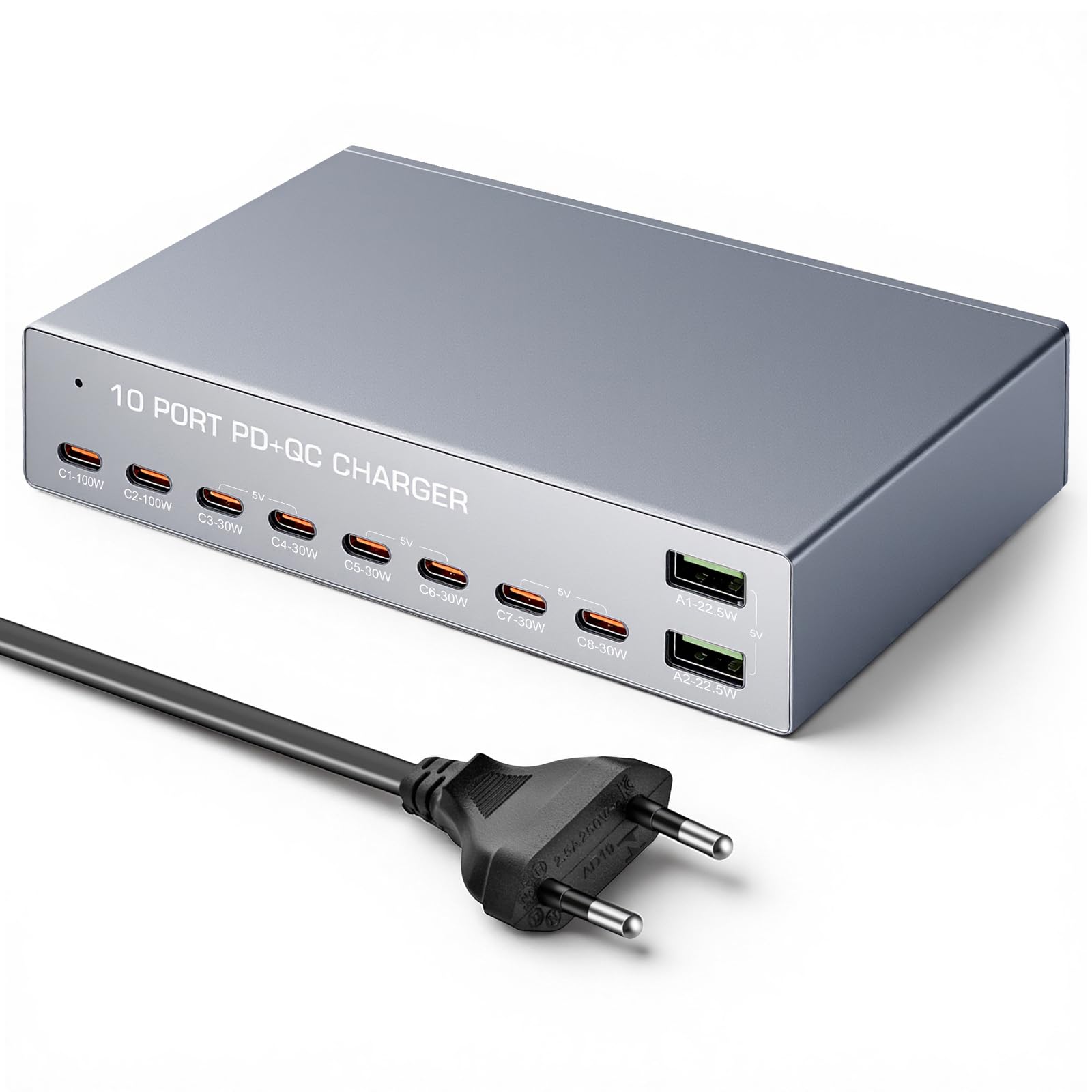 10 Port USB C Ladegerät, 425W Ultra-schnelle GaN Ladestation (8C+2A), Max PD100W/QC22.5W Laptop Schnellladegerät Ladegerät Mehrfach für MacBook Pro/Air, iPad, iPh0ne, HP, Galaxy S25 usw