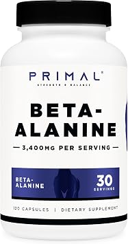 Primal Beta-Alanine Capsules 3,400mg 120 Capsules, Gluten-Free & GMO-Free | 850mg Per Cap, 30 Servings