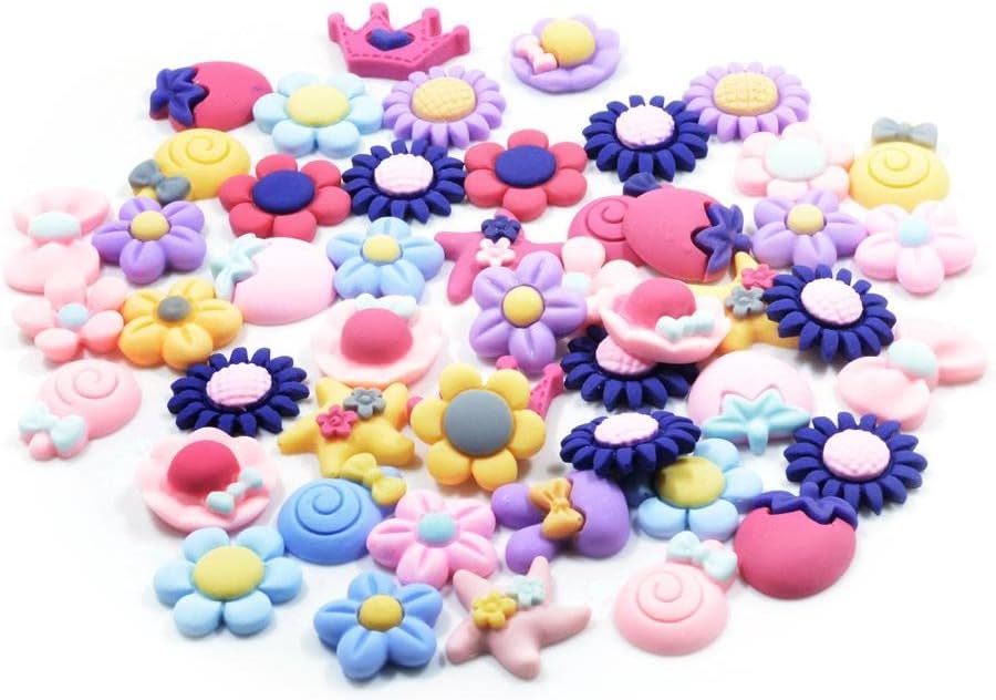 JAZZY PEARLS® 50 Pieces Lots Mixed DIY Kawaii Flatbacks Resin Flat Back Flowers Star Lollipop Cabochon Buttons Scrapbooking Slime Charm DIY Embellishment Craft