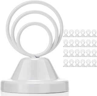 Fulmoon 24 Pcs Mini Table Number Holders Place Card Holders 1.5 Inch Steel Table Sign Stands for Wedding Graduation Reception Restaurant Home Photo Picture Office Memo (White)