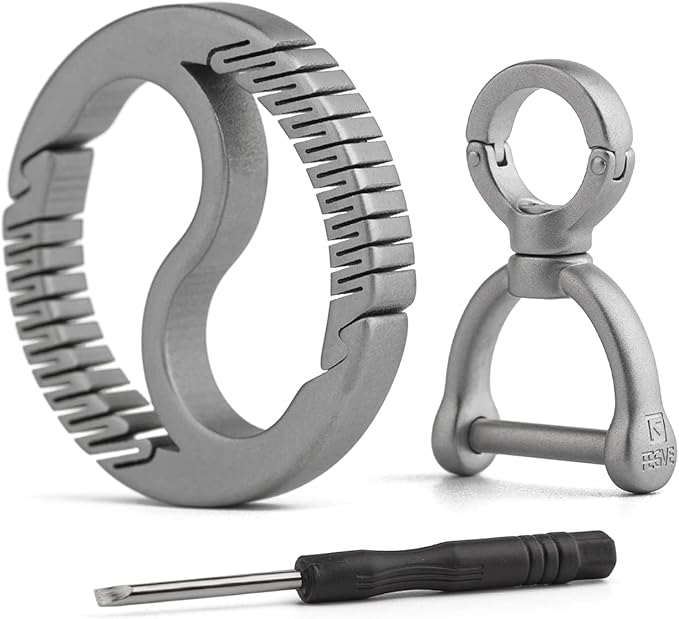FEGVE Titanium Small Carabiner Keychain Clip with Rotational D Shape