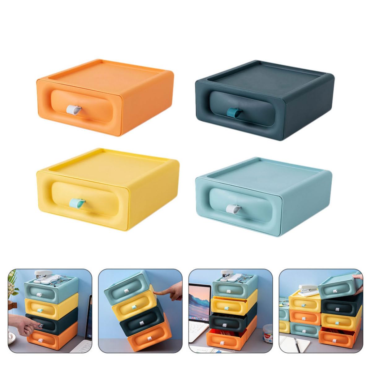4 Pezzi Contenitore da Scrivania Cassetto in Plastico per Casa