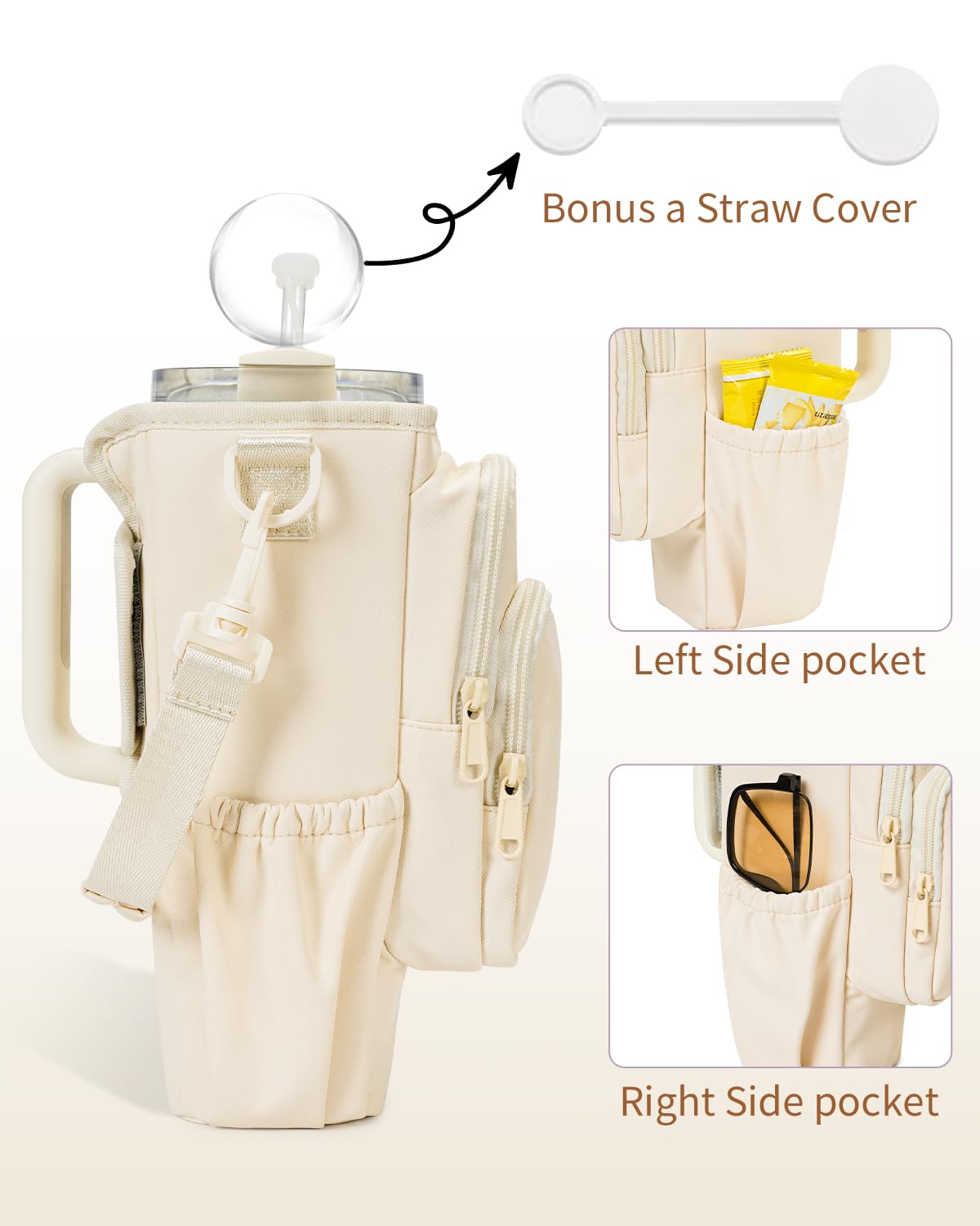 sportsnew 40oz Water Bottle Carrier Bag, Insulated Tumbler Holder with Phone Pocket & Adjustable Strap - Image 4