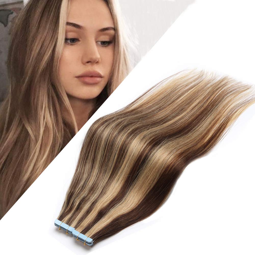 Amazon.com: Benehair Remy Tape in Hair Extensions Human Hair Medium  Brown&Dark Blonde Seamless Skin Weft Tape in Real Human Hair Extensions  Straight Hair 14 Inch 80g #4P27 40pcs : Everything Else