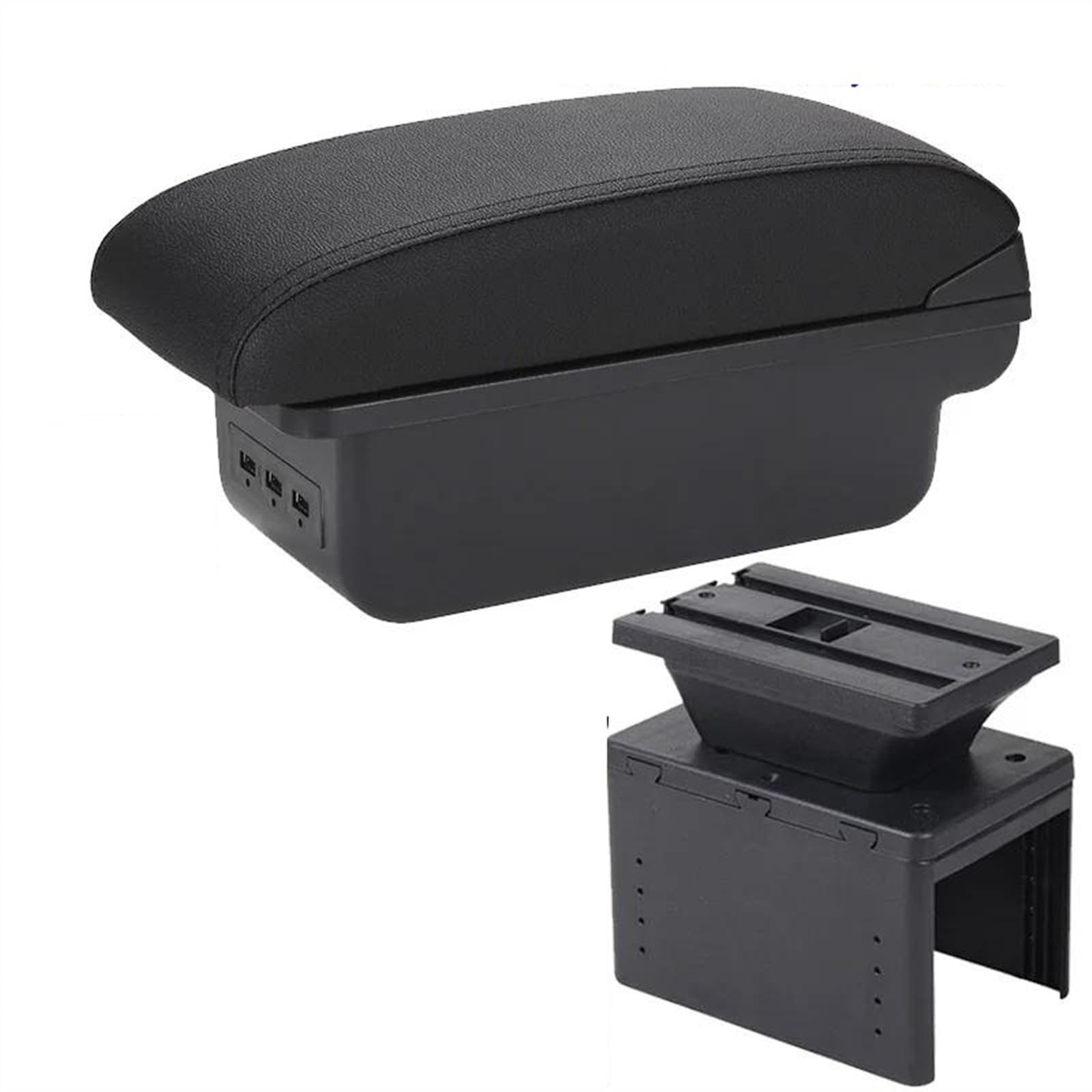 NOHEEU Armrest Box With Multifunctional Support PU Upholstered Car Interior Modification Accessories For Hyundai I20 2021 2022(B2 Black line 3USB)