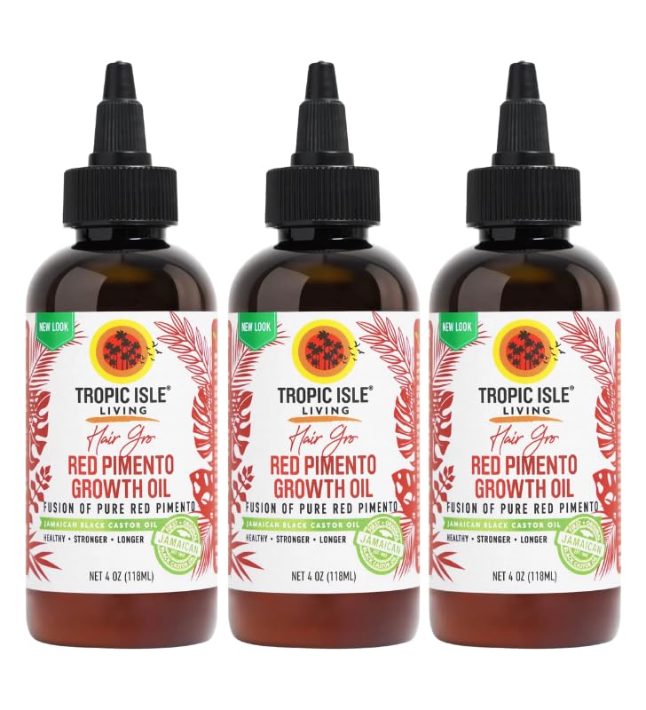 3x Strong Roots Red Pimento Hair Growth Oil – 4oz Bundle with Tropic Isle Jamaican Black Castor Oil – Nourishes, Hydrates, and Revitalizes Hair – Gift Set (3 Items)
