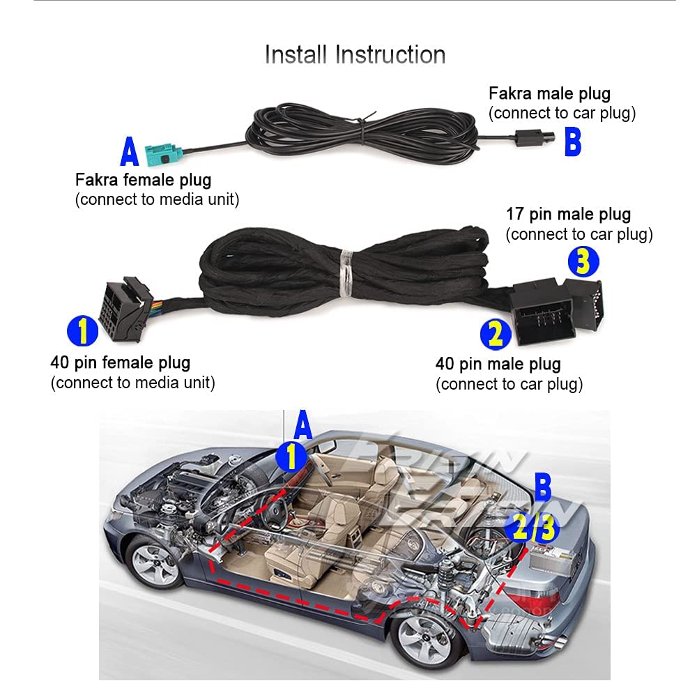 Erisin Cavo di prolunga per antenna radio e alimentazione da 6 m per autoradio BMW E46 Serie 3 Serie 5 E39 X5 E53 M3 M5, Spina di connessione: connettore Quadlock a 40 pin e connettore ISO a 17 pin