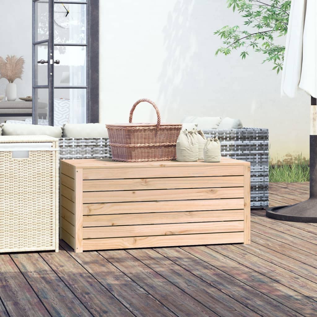Gartenbox aus Kiefer-Massivholz 101x50,5x46,5 cm mit Deckel für robuste Aufbewahrung von Werkzeugen und Utensilien, wetterfeste Outdoor-Box mit reichlich Stauraum