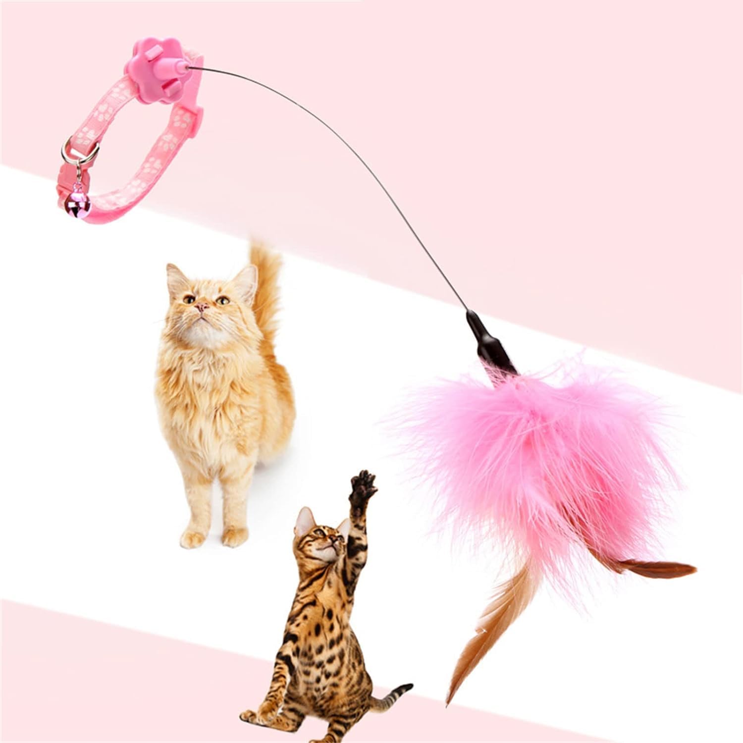 Jowxsx Pink Teasing Collars Funny Kitten Automatic Toy with Feather Decoration Relieve Boredom Supplies Cat Feather Toys Cat Amusing-Collar Hands-Free Toy