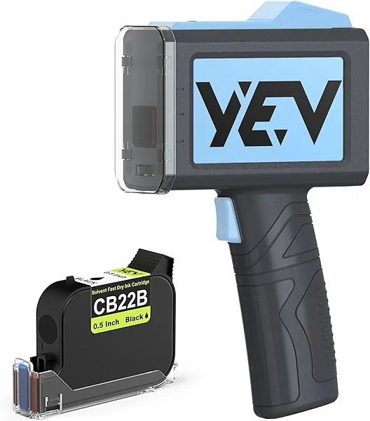 YEV Handheld Inkiet Printer V127 Newly Enhanced 16-Hour Continuous Printing 5 Wheel Support for Printing Batch Numbers, Logos, Serial Numbers, Barcodes, and QR Codes on Diverse Materials (Blue)