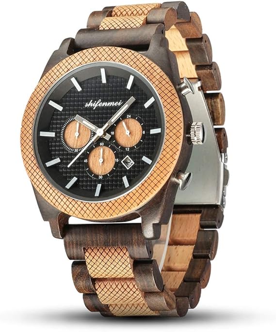 Amazon 木製腕時計 メンズ 多機能 防水 カレンダー クロノグラフ バックライト 木の時計 アナログ クォーツ 天然木 薄型 人気 おしゃれ 男子高校生 男性 父の日 贈り物 黒檀 メンズ腕時計 腕時計 通販