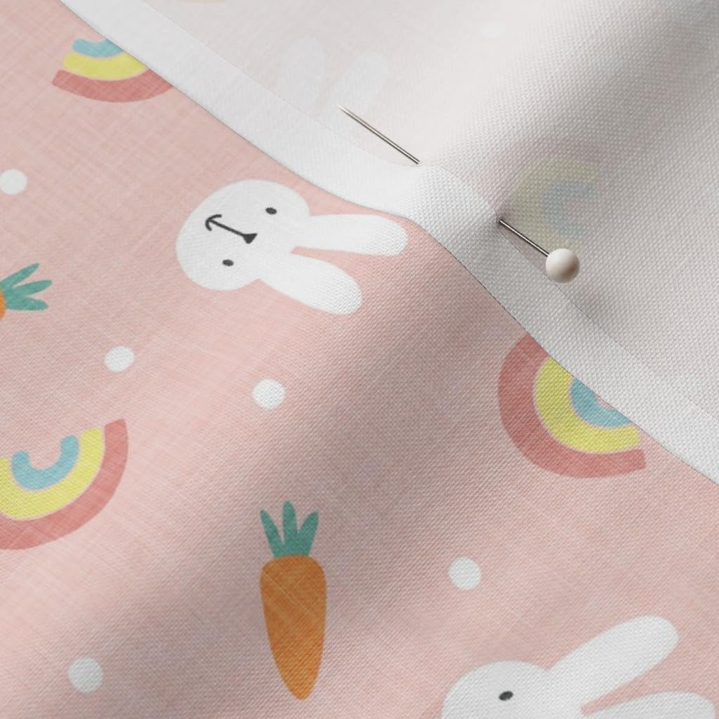 Spoonflower Fabric - Bunnies Rainbows Pastels Pink Spring Easter Bunny Carrot Printed on Petal Signature Cotton Fabric by The Yard - Sewing Quilting Apparel Crafts Decor