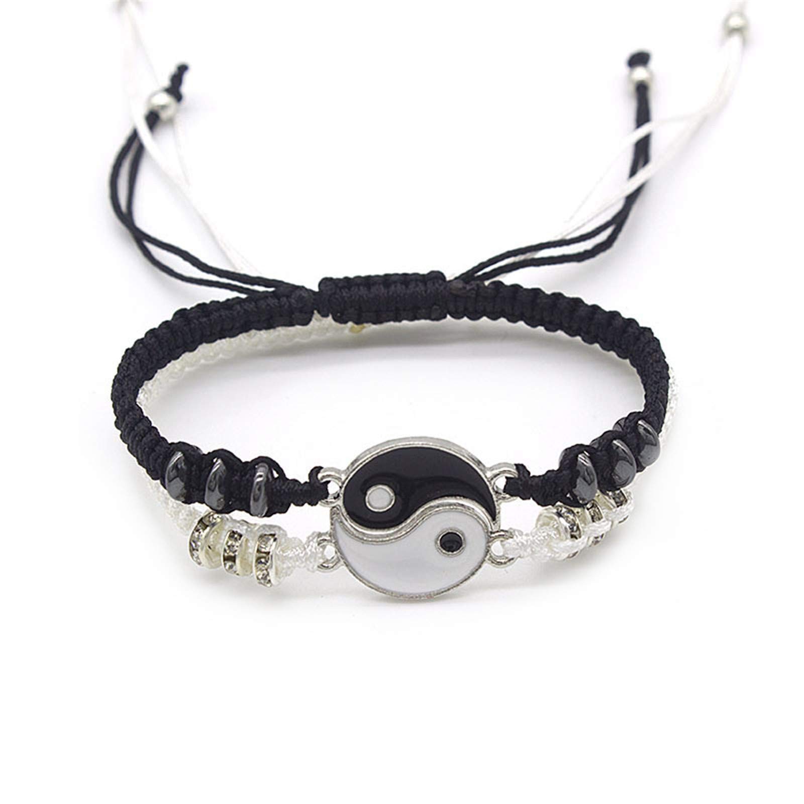 Caiyao2-4Pcs Yin Yang Tai Chi Beads Infinity Braided String Rope Bracelets Handmade Waterproof Adjustable Cord Strand Bracelet for Men Women Friend Couple Matching Friendship Jewelry Gift