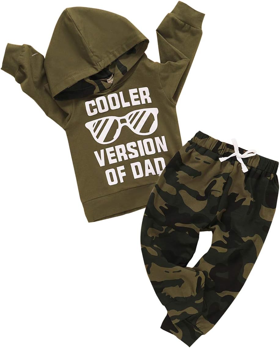 Infant Baby Boys Clothes Letter Printed Hoodie Sweatshirt Tops+Camouflage Long Pants 2PCS Outfits Set