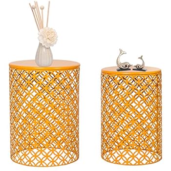 Alternative view of Homebeez Metal Accent Table, Set of 2 Decorative Round End Tables Nightstands, Coffee Side Tables for Indoor Outdoor (Orange)