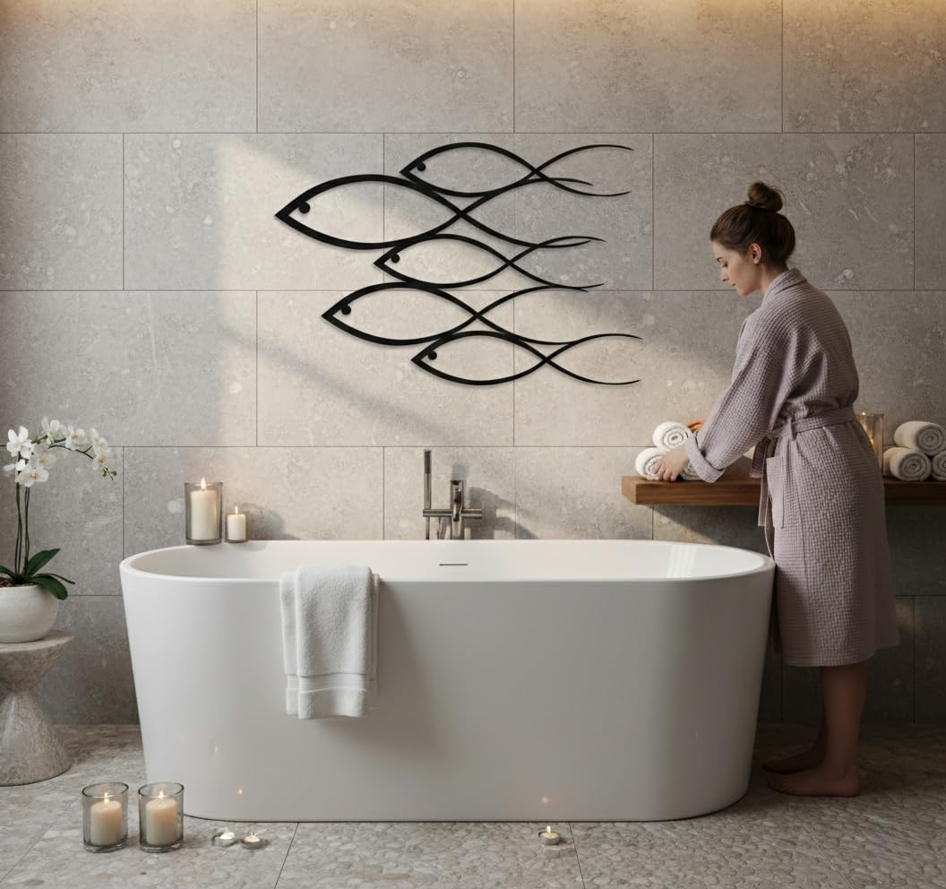 DEKADRON Décoration murale en métal, panneau mural en forme de poisson, 100 x 66 cm, pour intérieur et extérieur
