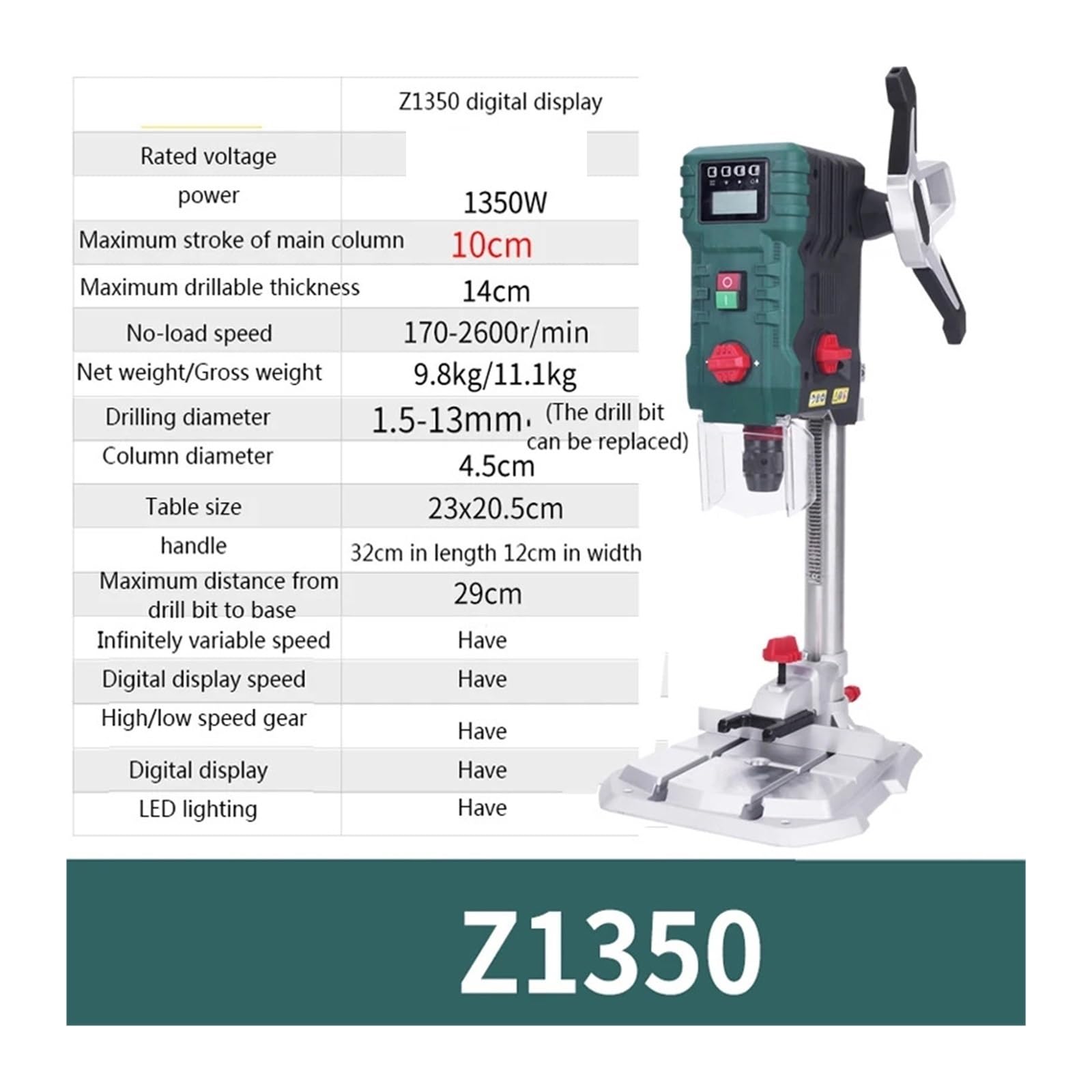 Mini taladro de columna, Taladro De Banco Con Pantalla Digital, Posicionamiento Por Infrarrojos, Velocidad Ajustable, Taladro De Banco Eléctrico For Carpintería, Máquina Herramienta, Piezas De Instrum