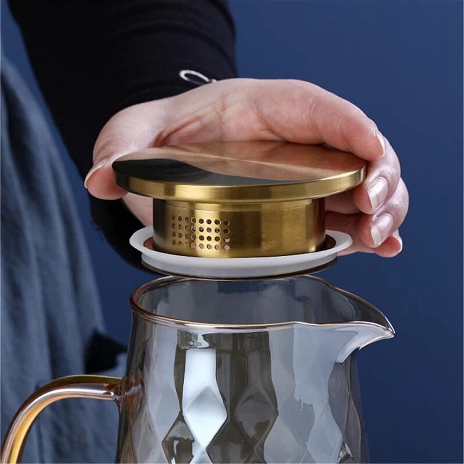 Transparenter Kühlschrankwasser-Fruchtkrug, Glaskrug Mit Deckel, Eisteekrug, Wasserkrug, Heißes Und Kaltes Wasser Für Limonade, Eistee,Amber-One Size