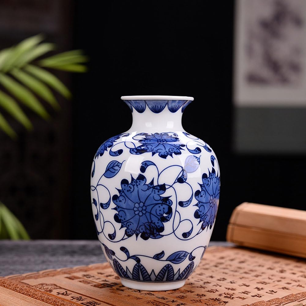 asdchZen Mini Vases Flower Decor Vintage Chinoiserie Flower Vase Blue And White Porcelain Vase Hydroponics Planter Flower Arrangement Container Dried Plant Holder Vase,A