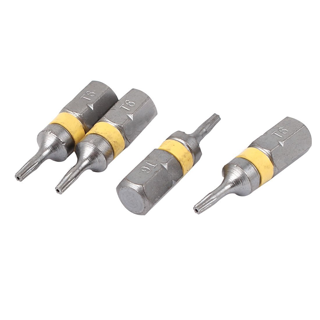 Uxcell Yellow Sourcingmap 1/4" Hex Shank Magnetic T6 Torx Security Screwdriver Bit Gray 4Pcs