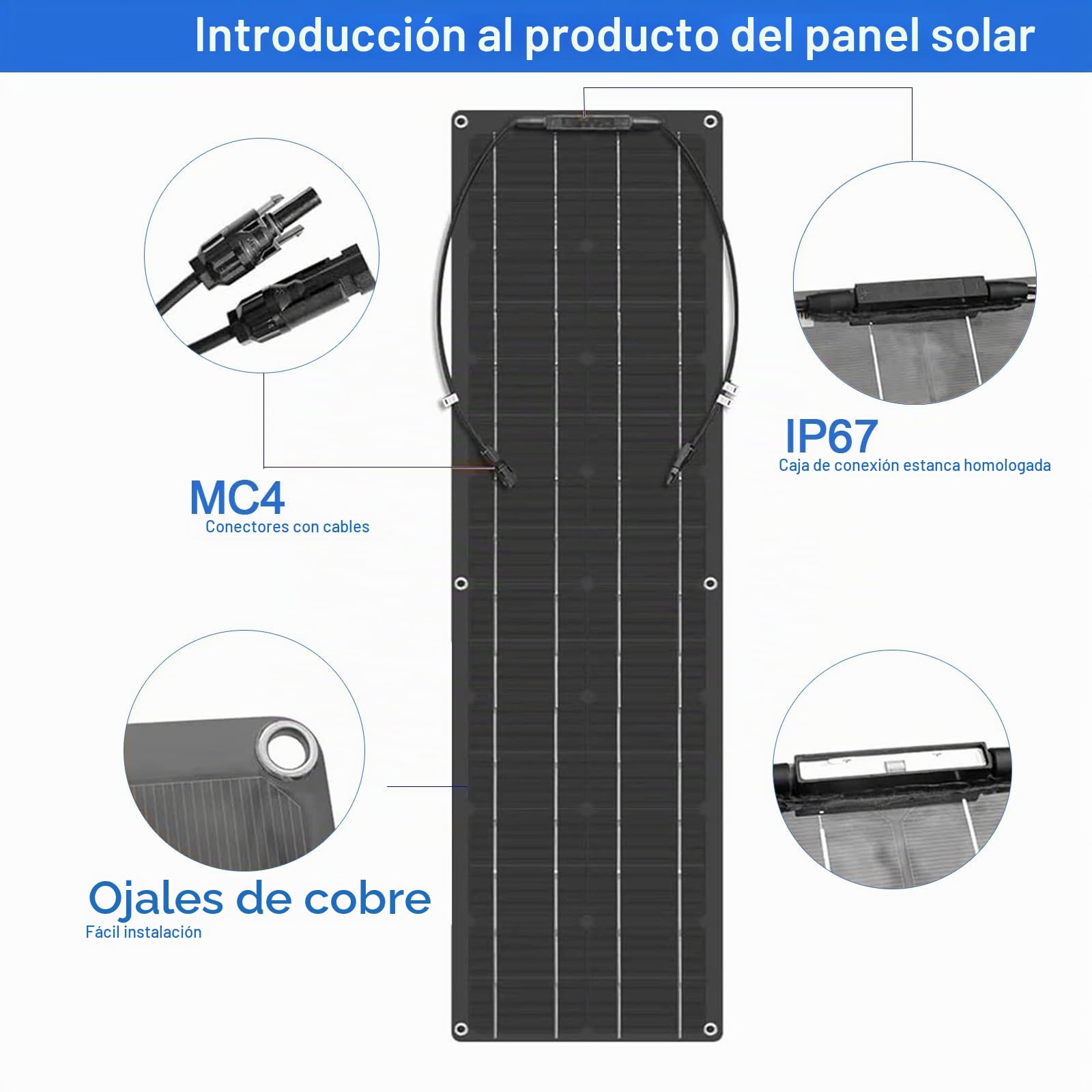 Panel Solar Flexible 200W 400W 800W Placa Solar Monocristalina Fotovoltaico Impermeable Ligereza para RV, Barco, Camping, Caravana(200W)