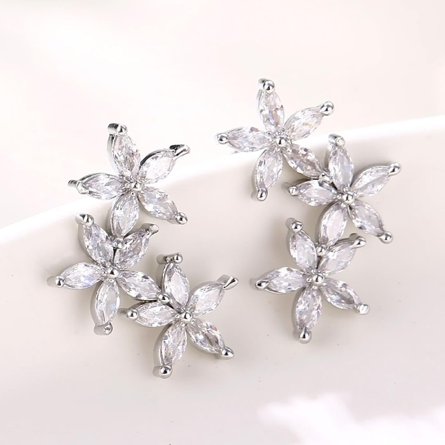 Stud Earrings, Stud Earrings for Women White 3 Zircon Flowers for Wife Wedding Jewelry Popular image 4