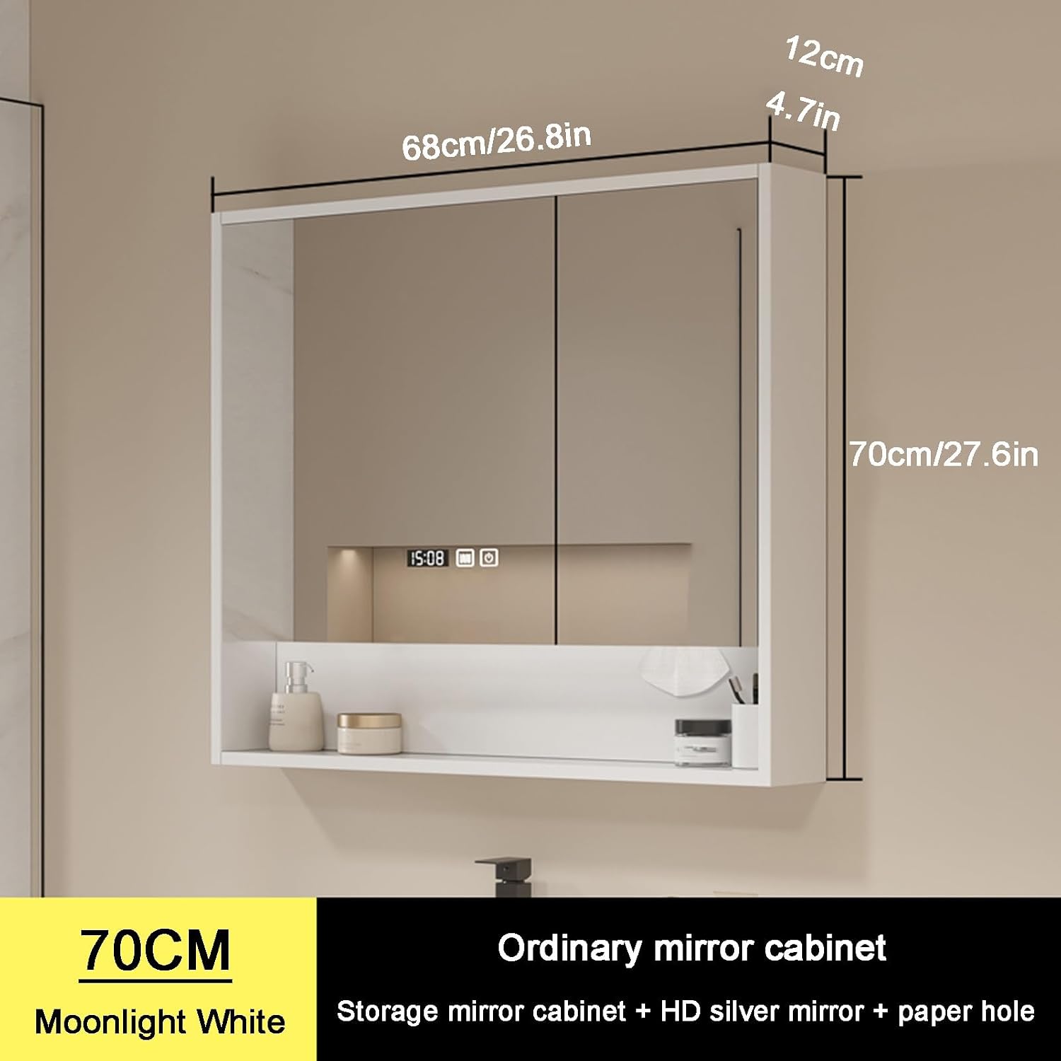 Bathroom Mirror Cabinet with Storage Wall Mounted Medicine Cabinet Stylish Vanity Mirror Space Saving Bathroom Furniture,A-W70*H70cm/W27.6*H27.6in