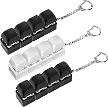 3Pcs Keyboard Fidget Toy 4-Button Fidget Keyboard Keychain Stress Relief Toys Funny Fidget Keyring Finger Keyboard Keychain Keyboard Clicker Fidget Decompression Toys (Black+White)