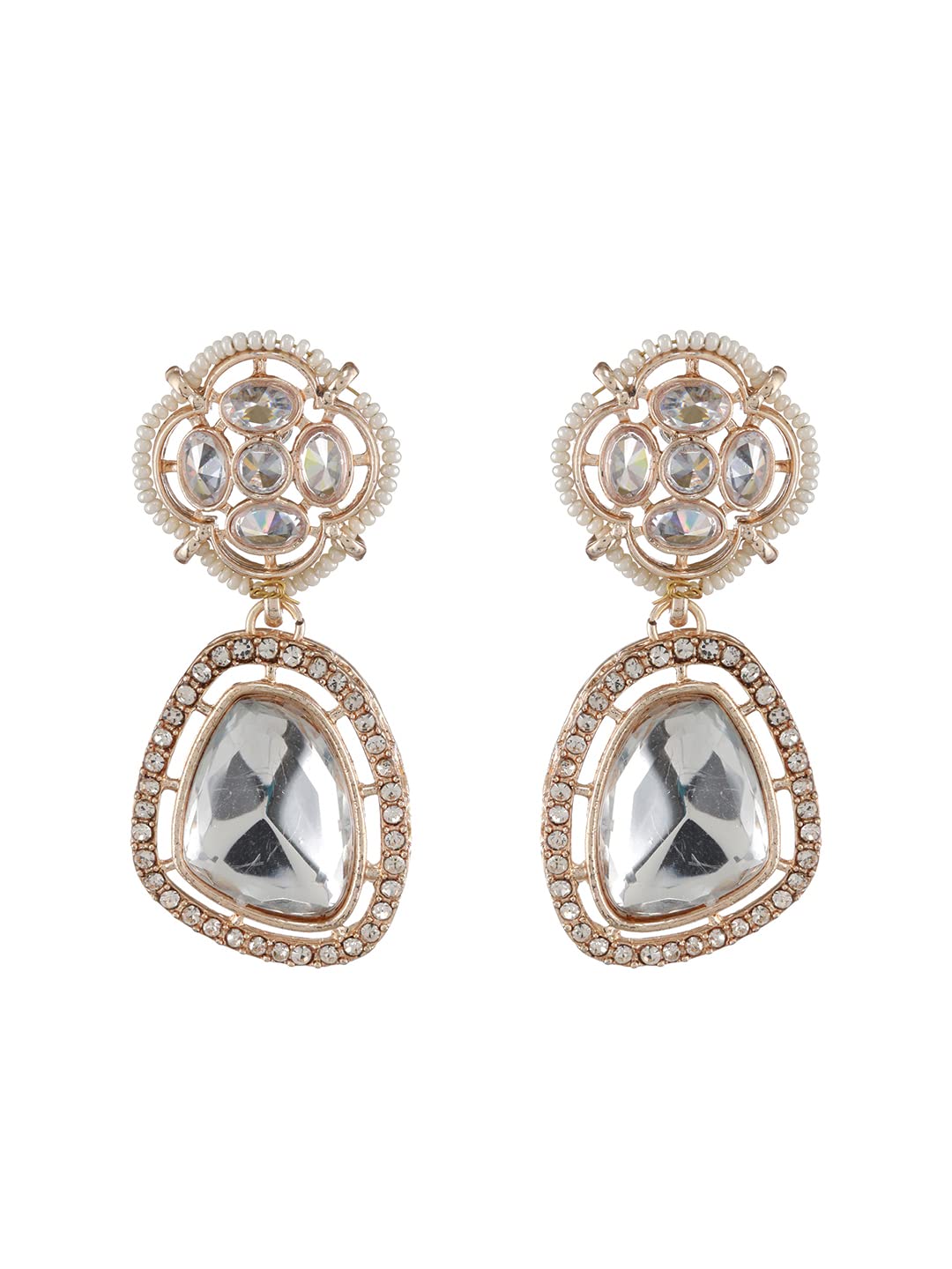 Priyaasi Floral AD Studded Rose Gold-Plated Drop Earrings For Women & Girls (B0BYS9SBWG) Amazon Price History, Amazon Price Tracker