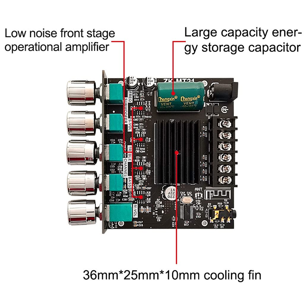 2 * 50w + 100w Bluetooth 5.0 Placa amplificadora de subwoofer de Potencia Amplificador Ecualizador estéreo de Audio de Cine en casa Clase D de 2.1 Canales (Color: AMP 24V4A) (Amp)