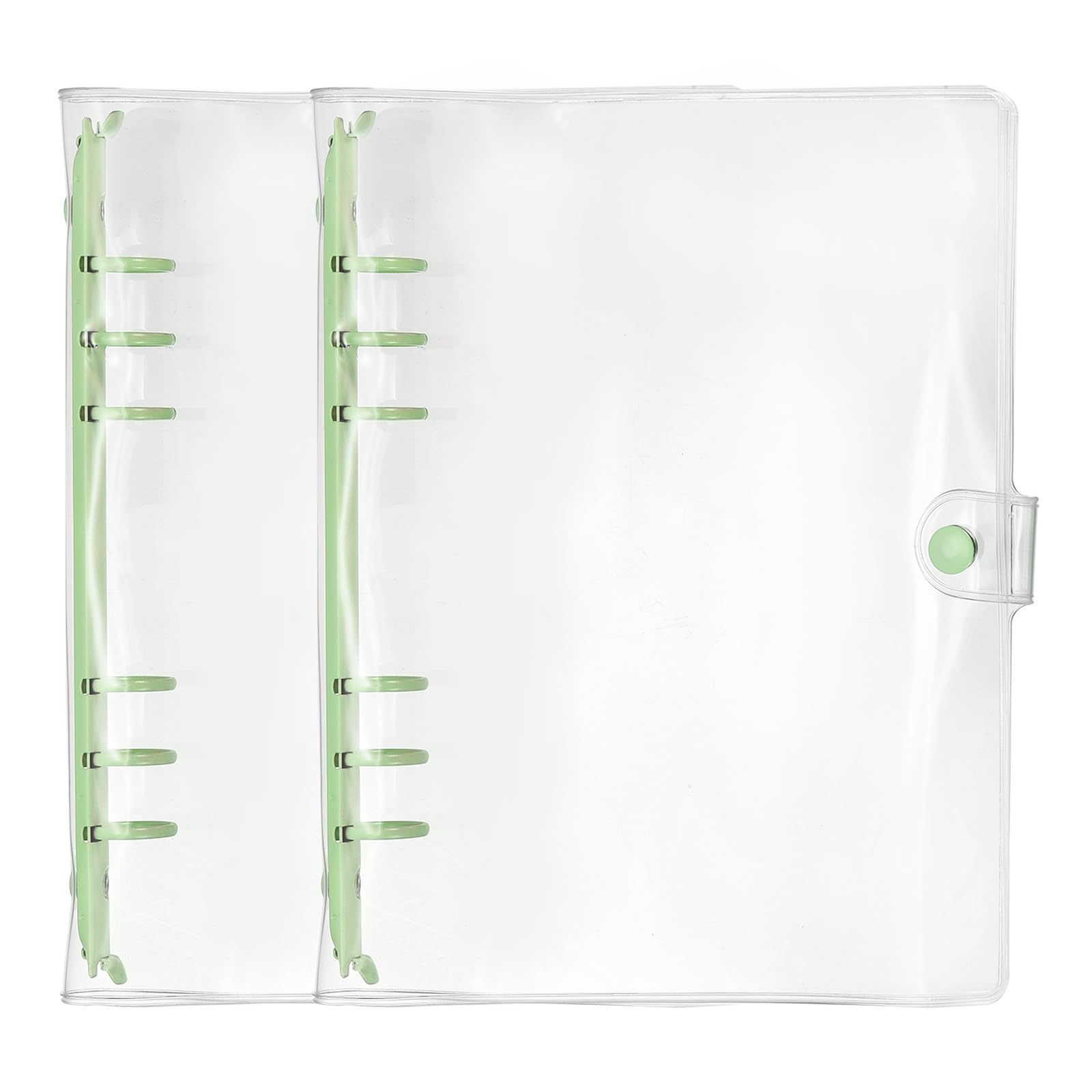 PATIKIL A5 6-Ring Binder Cover, 2Pcs Transparent PVC Notebook Binder Soft Clear Binder Protector Refillable Shell with Snap Button Closure for DIY Office Travel Planner, Green