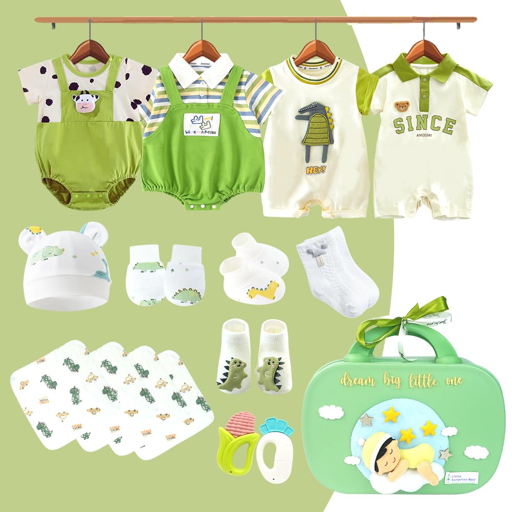 Little Surprise Box 20 Pcs Green Dream Big Themed Baby Birthday Gift Hamper with Travelling Suitcase – Unisex Newborn Gift Set-picture-18