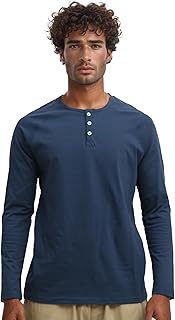 قميص رجالي هينلي صيفي عصري بأزرار من ريفين، لون كحلي