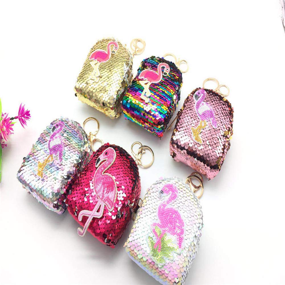 Prezzie Villa Women's Polyester, Fabric Embroidery Zipper Mini Reversible Sequin Purse Keychain Pouch Bag (Multicolour, 10 x 7 x 5cm) - Pack of 3 1