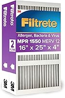 Filtrete 16x25x4 MPR 1550 MERV 12 Furnace Air Filter 2-Pack - Asthma & Allergy Certified, Fits Honeywell & Lennox (15.88x24.56x4.31 Actual)
