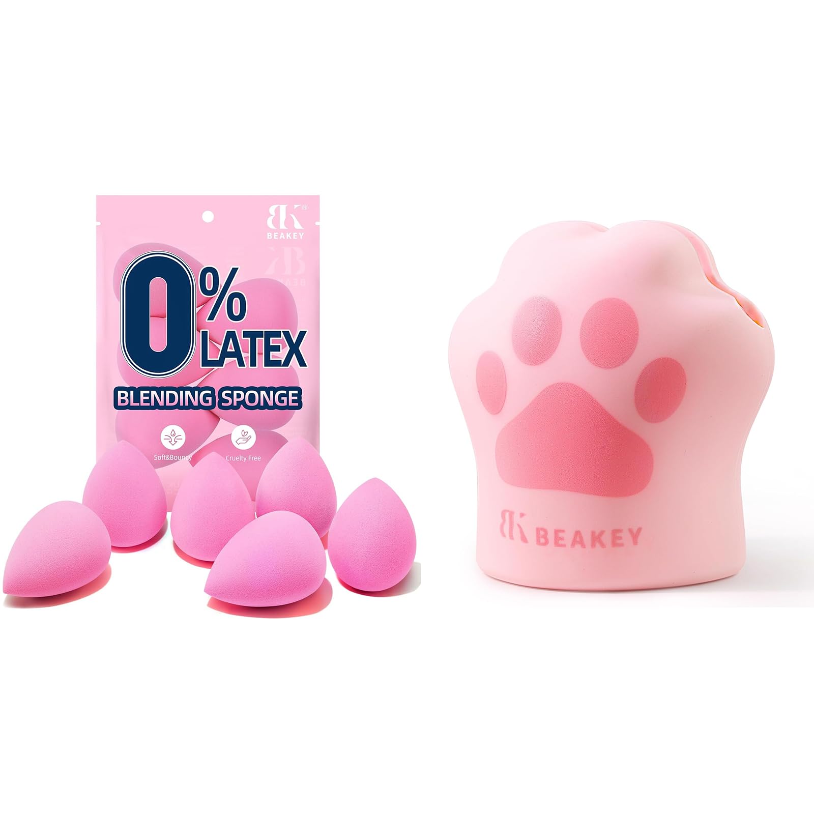 BEAKEYSilicone Makeup Sponge Holder Cat Hug Beauty Sponge Blender Case with Vent Design for Quick Drying & Super Soft Makeup Sponge Set Latex Free and High-definition Set of 6 Blender Beauty Sponge