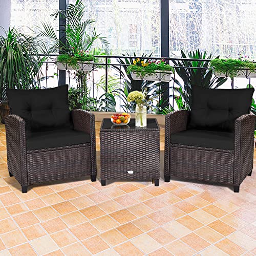GIANTEX Rattan Gartenmöbel Set, Balkonmöbel Kleiner Balkon, Lounge Gartenmöbel Set, Balkon Möbel für 2 Personen, Gartenlounge Set 2 Sessel & Tisch, 3 tlg. Gartensitzgruppe inkl. Sitz- und Rückenkissen – Bild 3