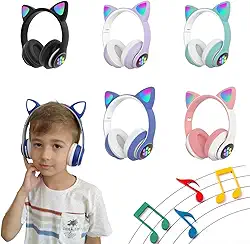 Fone de Ouvido Gatinho Bluetooth 5.3 com LED (Azul)