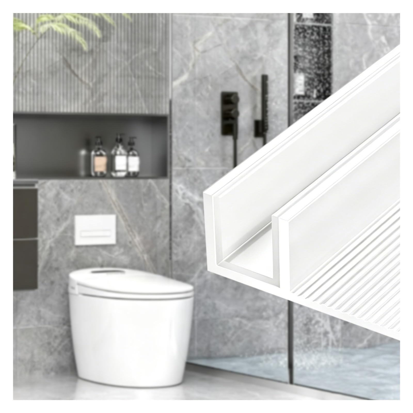 100-200cm Custom Length Shower Deep F-Channel White, Invisible Bathroom Enclosure Insert with Protective Pad, Embedded Partitions Panels Retaining Track for Hotel(for 10mm(3/8in),L170cm/67in)