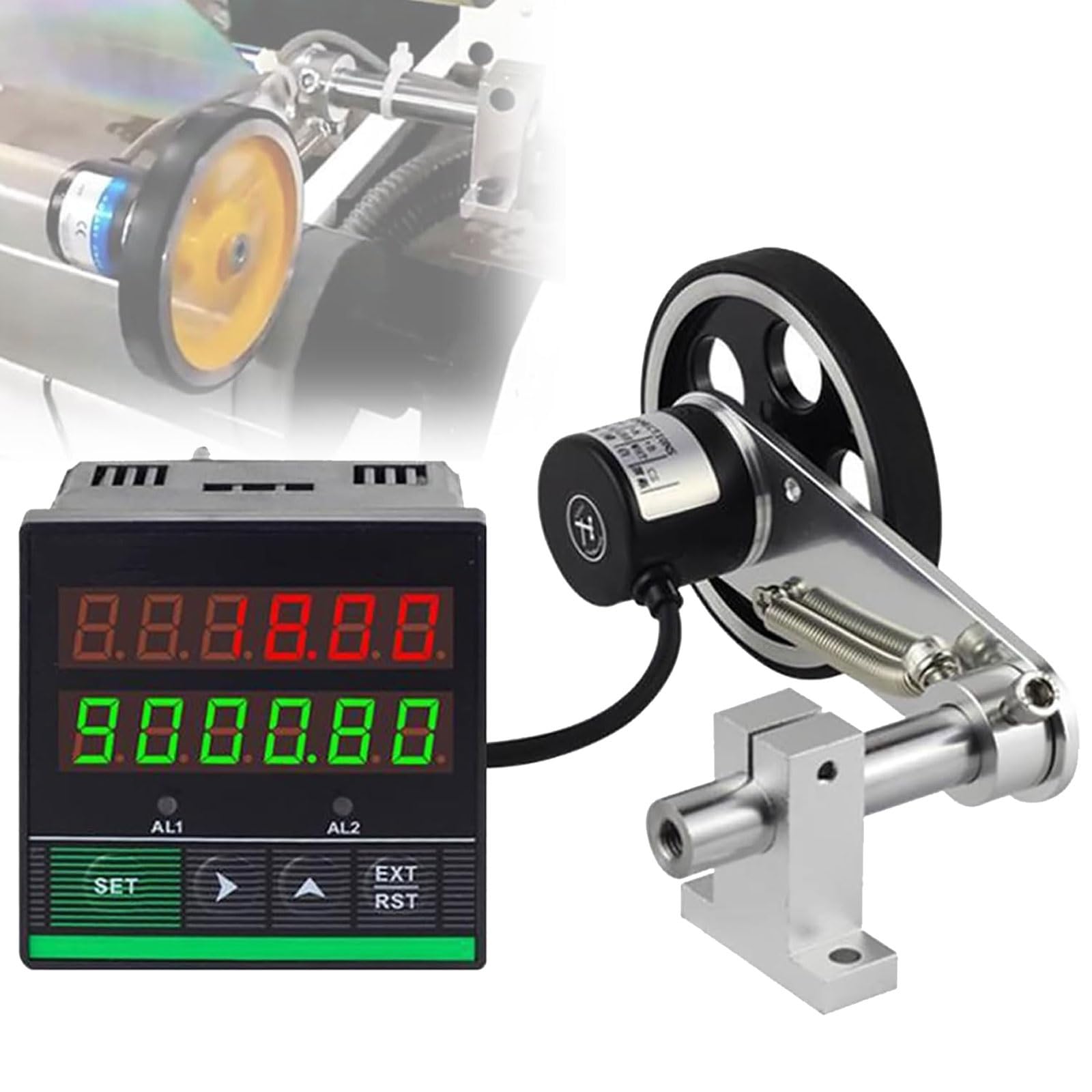 Eiwitany Digital Length Measuring Wheel Counter, Rotary Encoder with Buzzer Alarm, Accurate Positive Count, Ideal for Cable, Wire, Fishing Line (Single wheel)