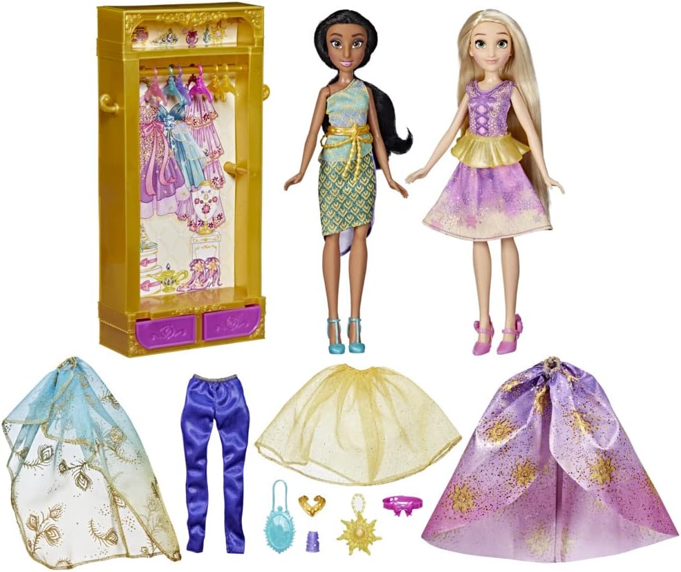 Disney Princess es The Dressing Jasmine and Rapunzel, Wardrobe with Clothes for Dolls, Toy for Children, from 3 Years
