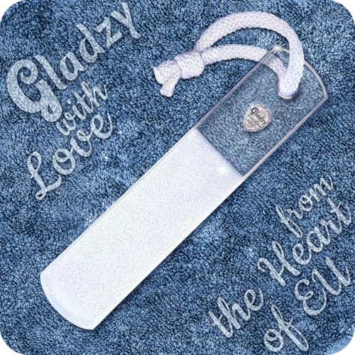 GLADZY Czech Glass Foot File Callus Remover – Double Sided Etched, Different Grit Coarse & Fine Surfaces for Hard Skin & Cracked Heels, Professional Pedicure Tool, Washable Reusable, Made in EU