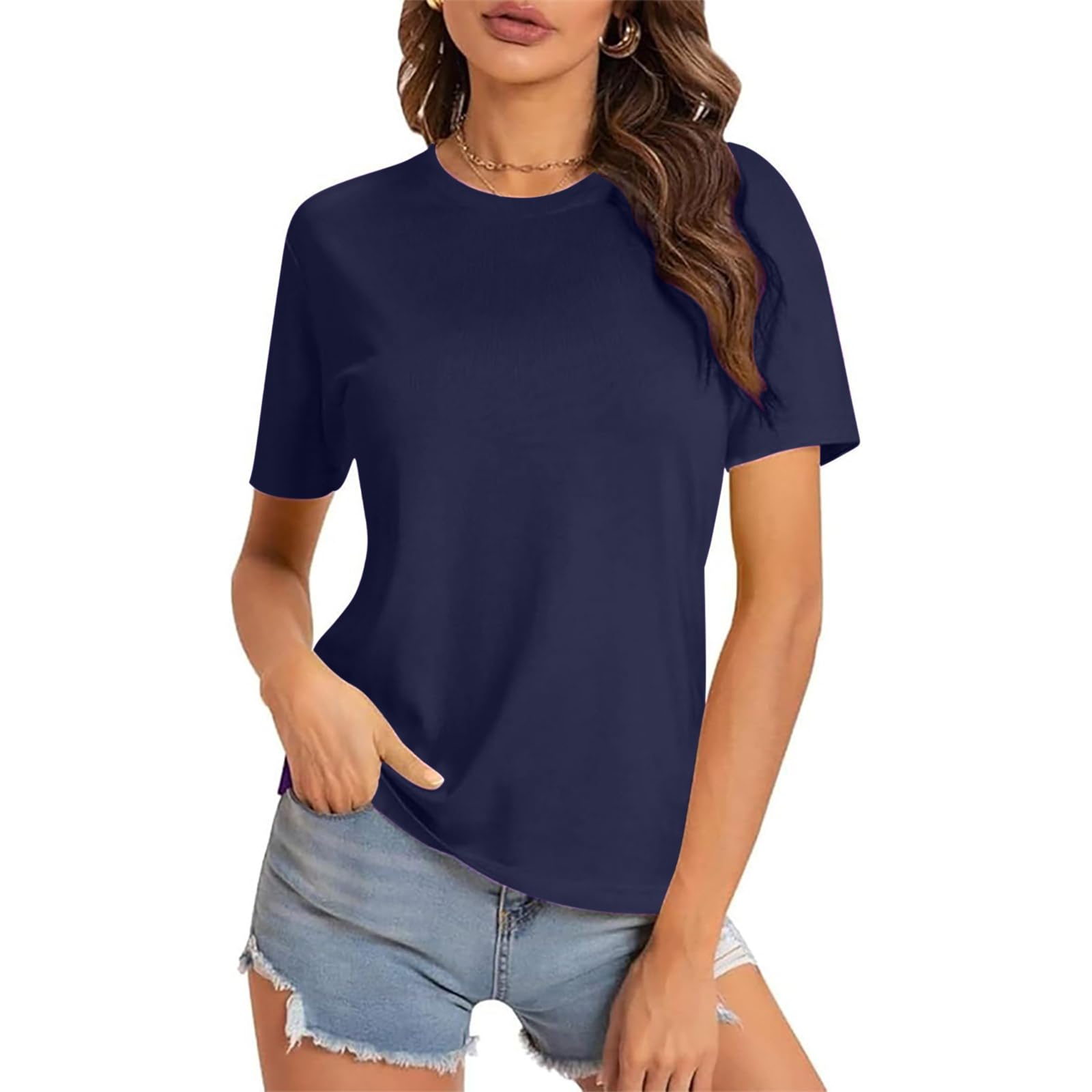 Womens Oversize T Shirts Classic Short Sleeve Tops Crewneck Pullover Blouses Solid Color Basic Tees Loose Fit Athletic Tracksuits Oversized Gym Wear Women Workout Tops Cotton Tees