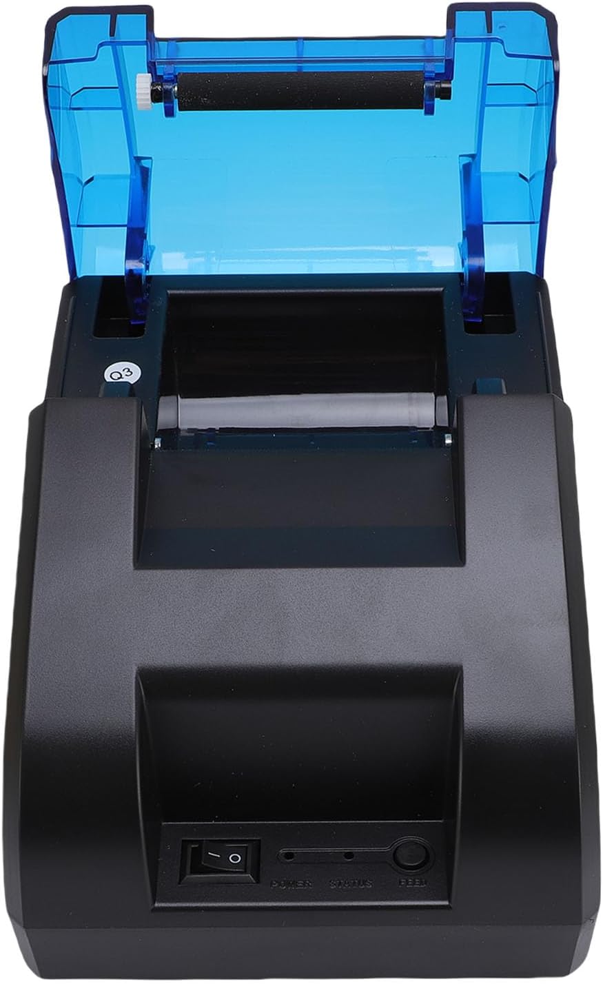 Задня view of the Bewinner Thermal Receipt Printer, displaying USB and power ports and product label.