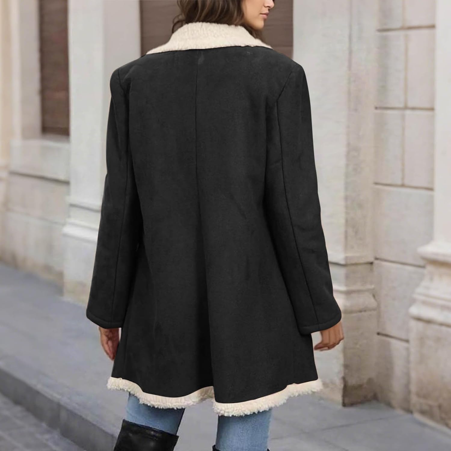 Fleece Jacket Women Suede Faux Sherpa Lined Coats Double Breasted Long Peacoat Winter Warm Thick Overcoat - Image 7