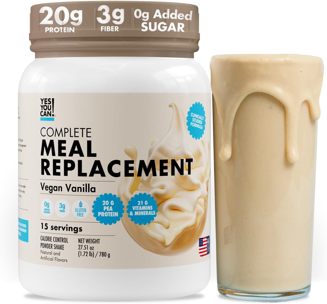 Yes You Can! Complete Meal Replacement - 15 Servings, 20g of Protein, 0g Added Sugars, 21 Vitamins and Minerals - All-in-One Nutritious Meal Replacement Shake (Vanilla)