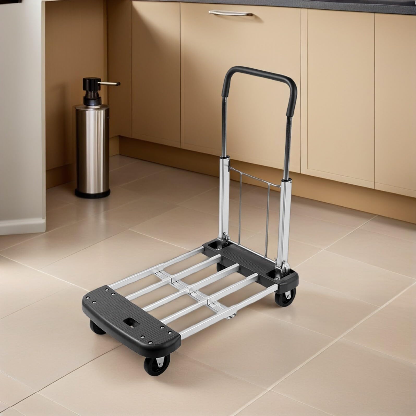Carro plegable portátil con 4 ruedas silenciosas, carretilla de mano ligera y multifuncional para viajes, compras y uso doméstico, plataforma rodante para un fácil transporte de materiales